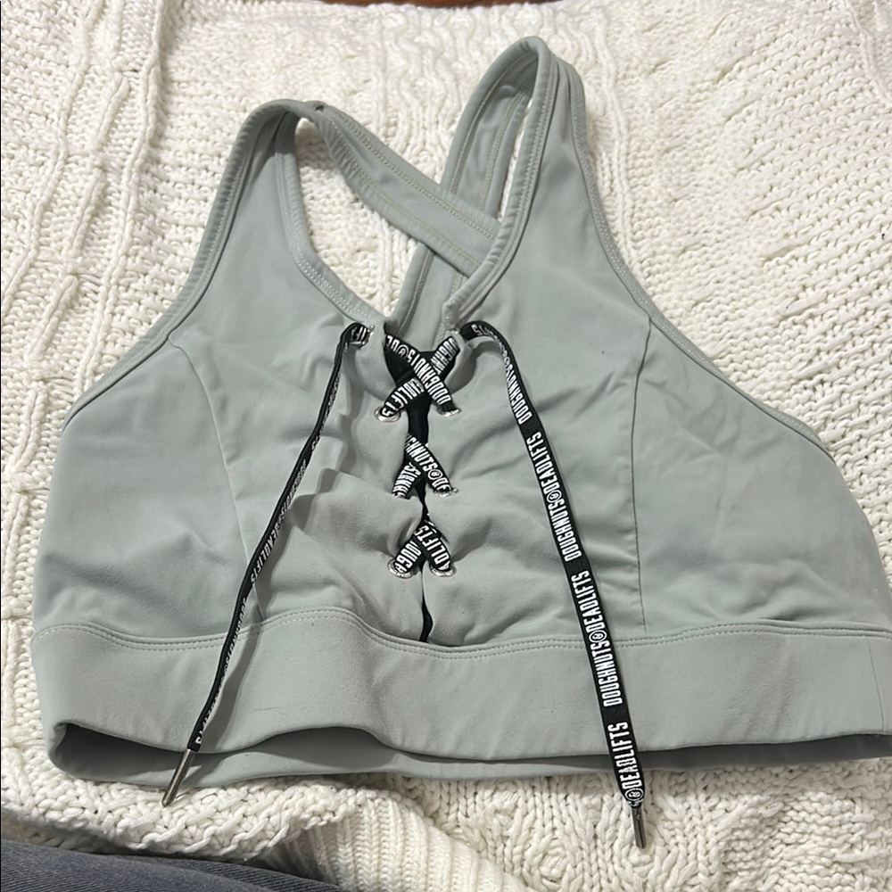Gray Lace-Up Sports Bra